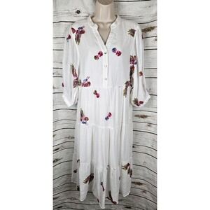 Fig + Flower White Embroidered Long Shirt Dress L NEW Tiered Boho Womens